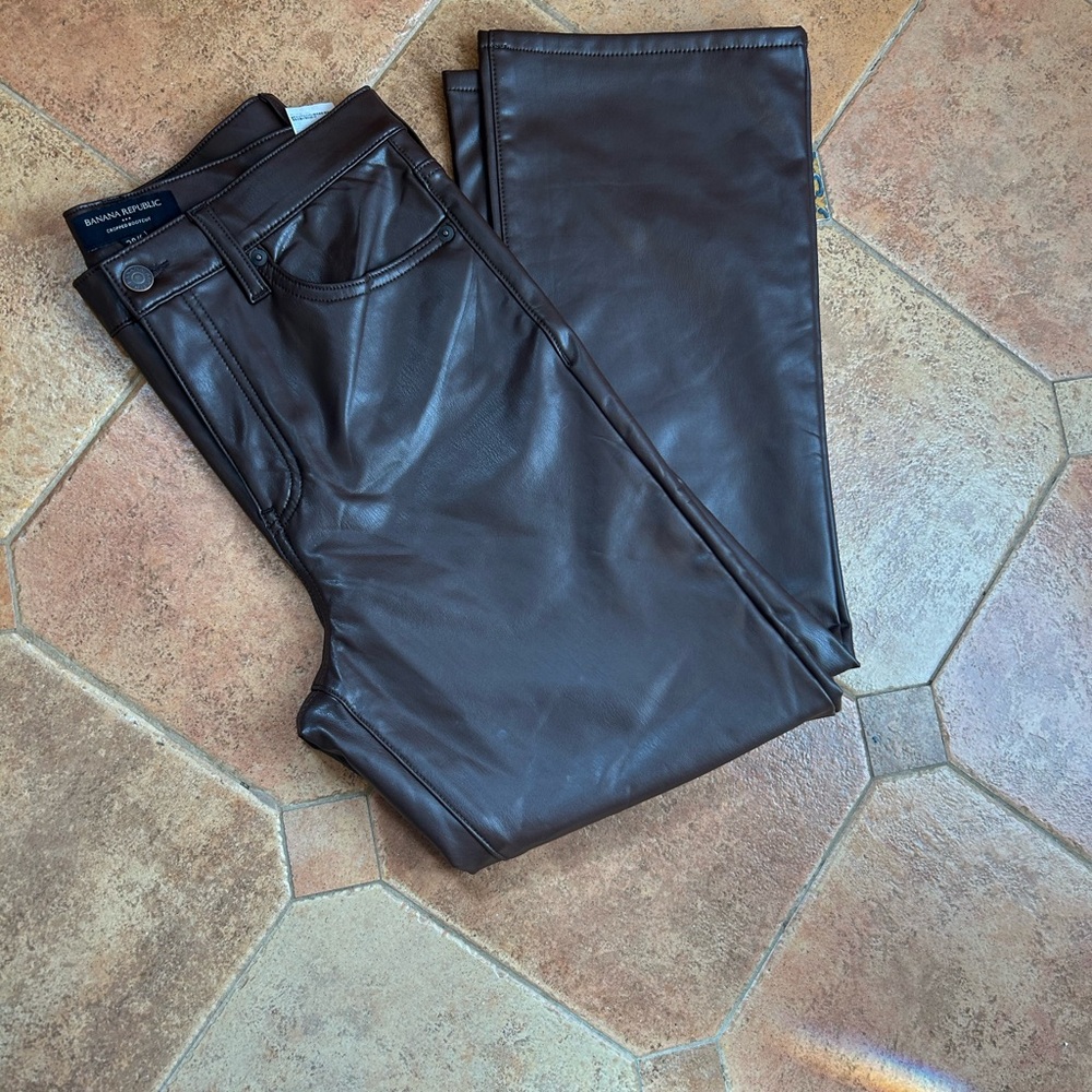 Brown Faux Leather Pants Cropped